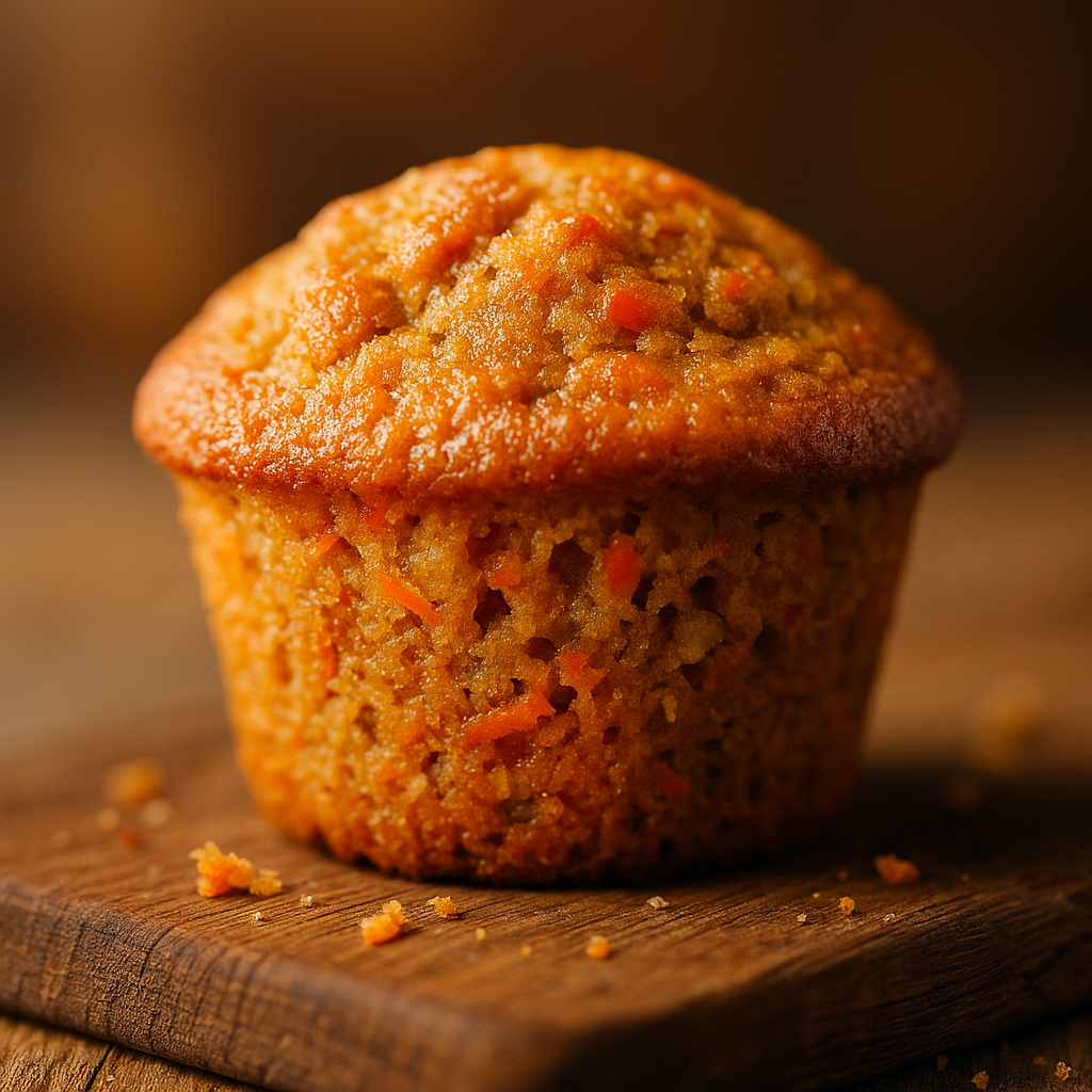 Apple Carrot Muffins Toddler, freshly baked on a wooden tray.