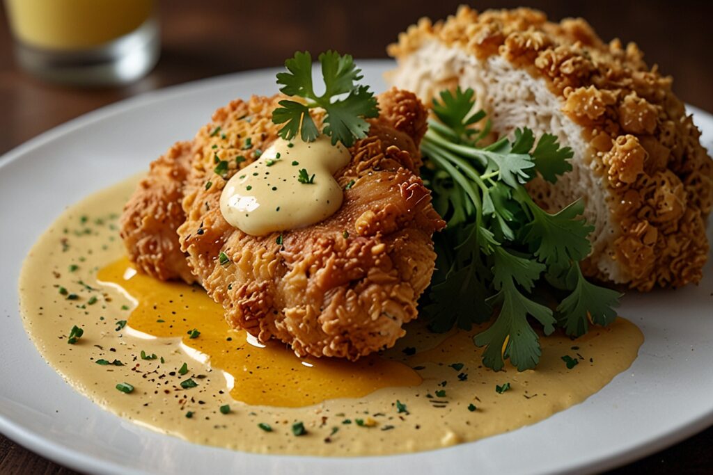 Cornflake-breaded chicken with golden, crispy coating