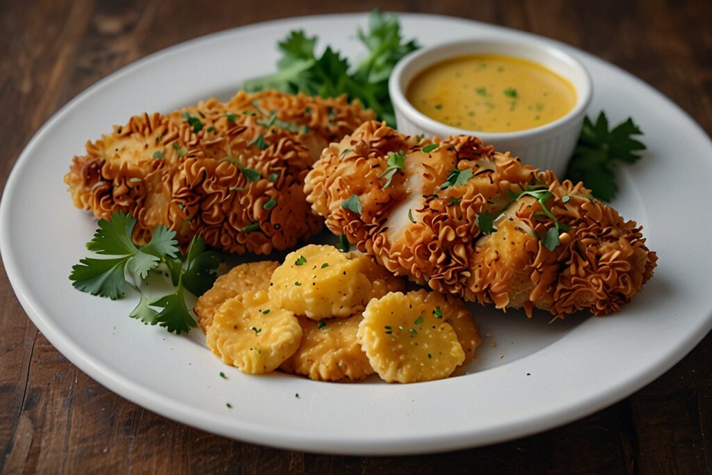 Cornflake-breaded chicken with golden, crispy coating