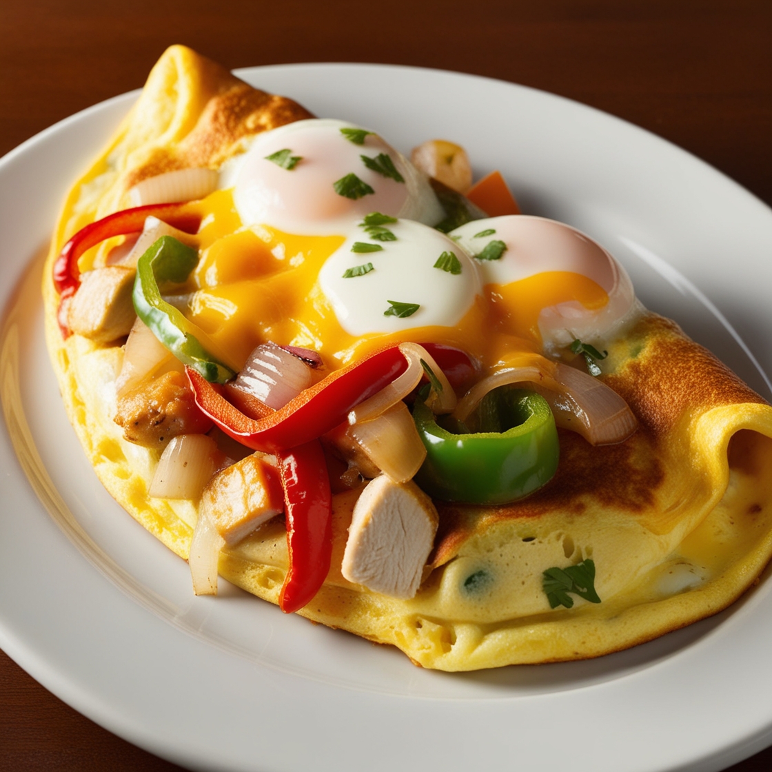 Easy Denver Omelet served with vegetables and cheese on a white plate