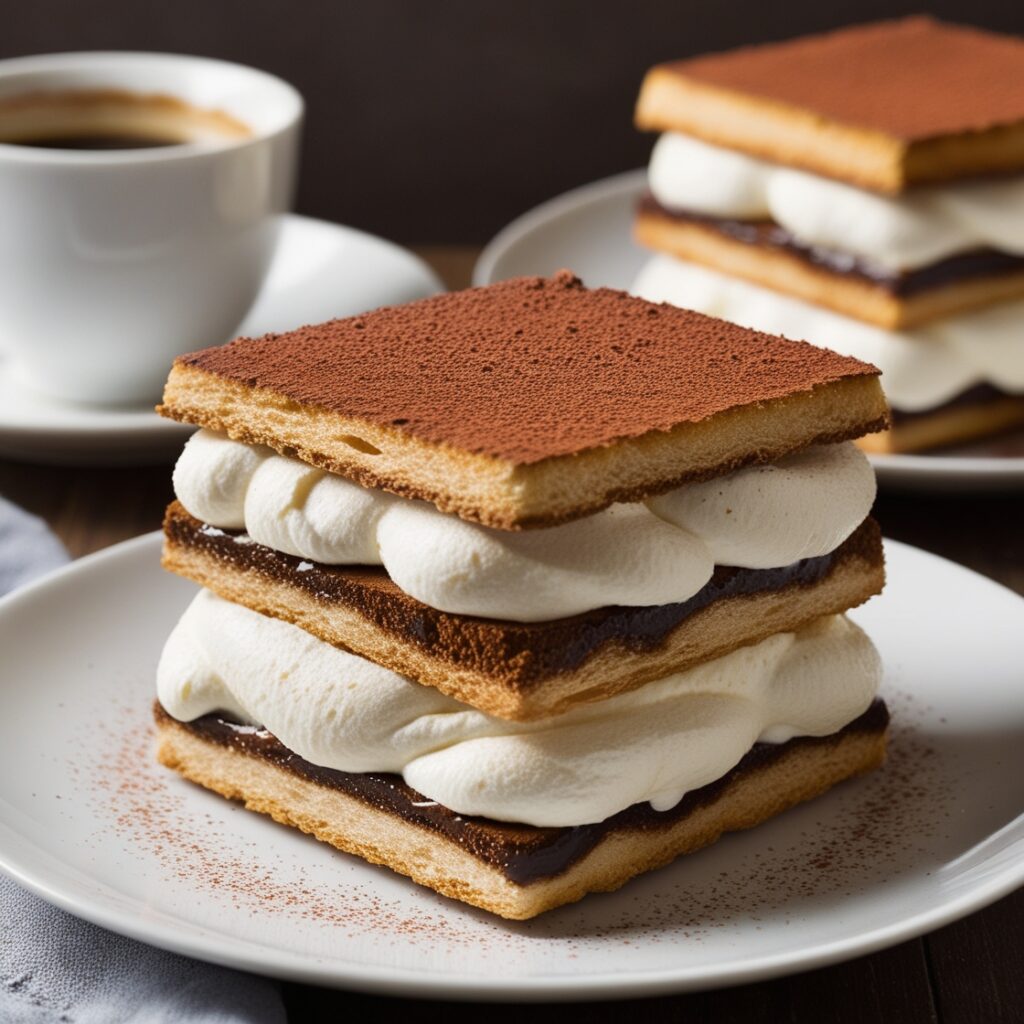 Tiramisu dessert with creamy mascarpone filling and cocoa dusting