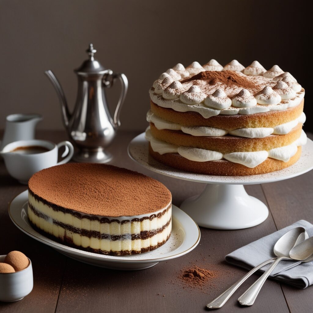 Tiramisu and Tiramisu Cake Side by Side