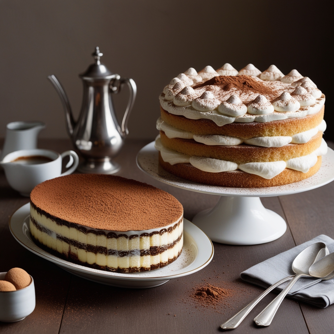 Tiramisu and Tiramisu Cake Side by Side