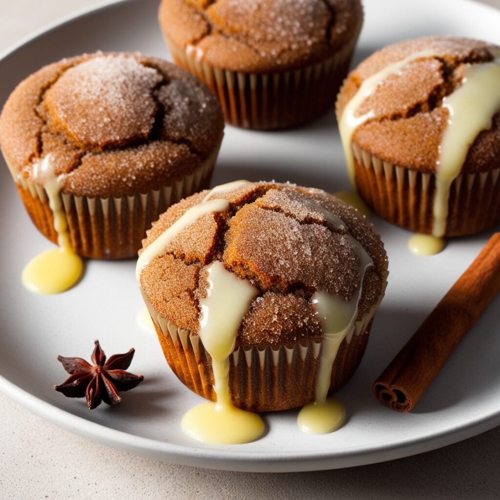 Freshly baked gingerbread muffins with a crackly top, perfect for breakfast or snacks.