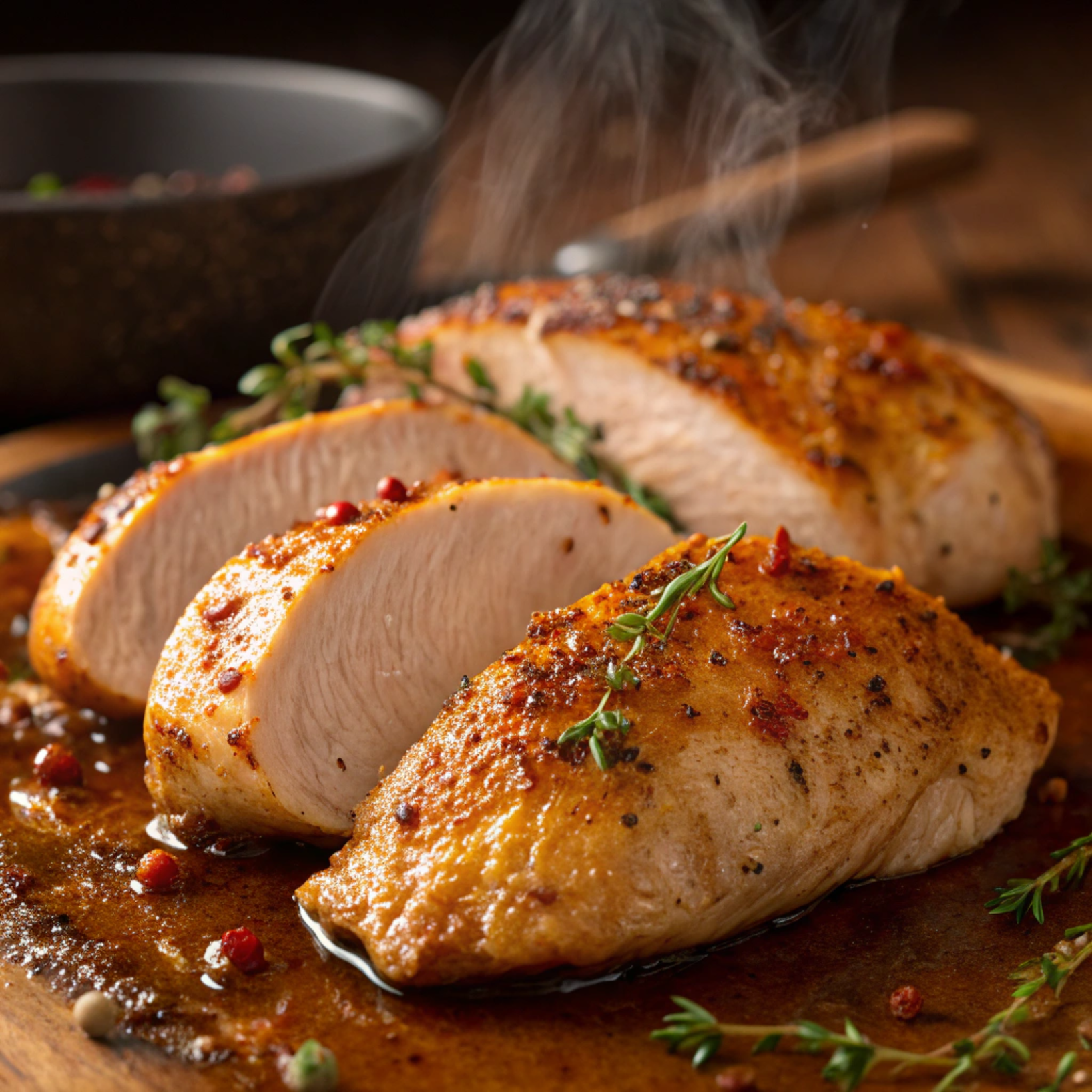 Simple Baked Chicken Breasts Juicy baked chicken breasts served with roasted vegetables and fresh herbs