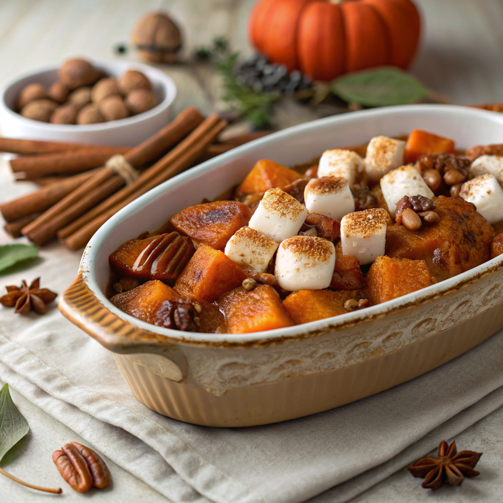 Classic Thanksgiving yams with a rich brown sugar glaze and toasted marshmallow topping.